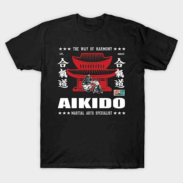 Cool Aikido Martial Arts Design With Kanji T-Shirt by Tolan79 Magic Designs